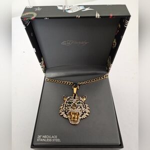 Ed Hardy NWT Tiger's Head Crystal Pendant